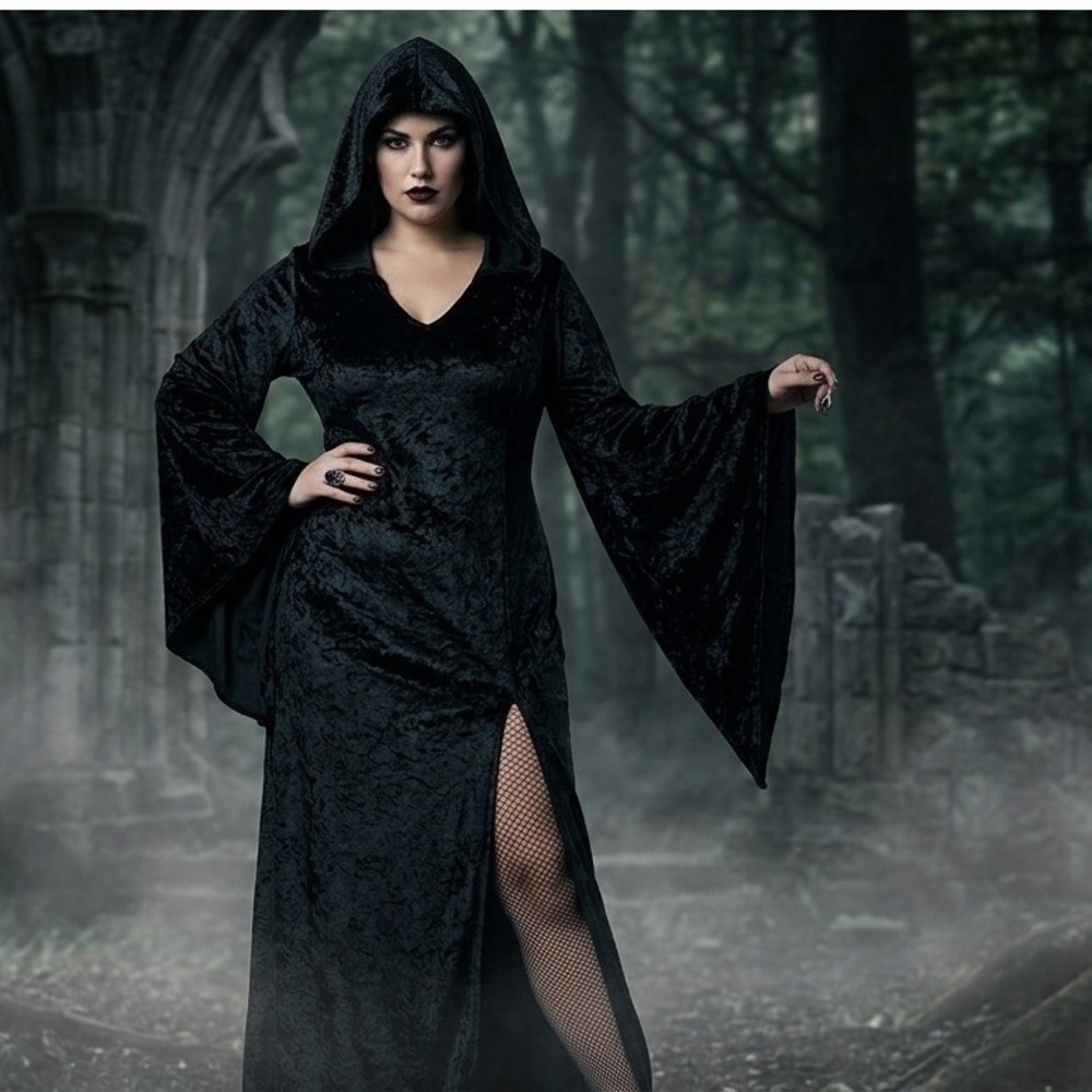 Enchantress La Encantadora Black Hooded Dress Costume Adult Plus Gothic Witch